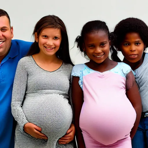 Prompt: pregnant 10 year old girl with her family