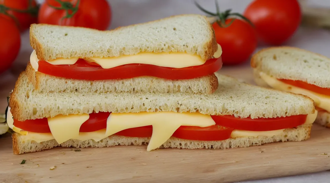 Image similar to a cheese and tomato sandwich.