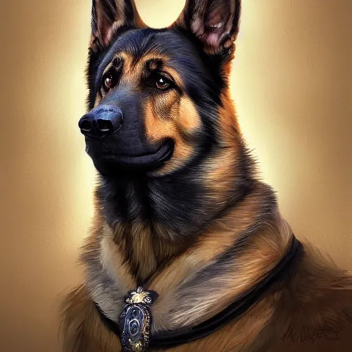 Image similar to german shepherd merge with donald trump, intricate, elegant, highly detailed, digital painting, artstation, concept art, matte, illustration, hearthstone, art by artgerm and greg rutkowski and alphonse mucha, simon stalenhag, hyperreal