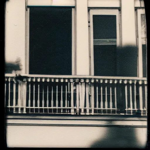 Prompt: polaroid of creepy balcony, poltergeist, liminal, hidden ghost.