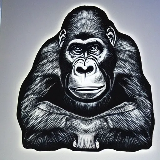 Image similar to laser projection of adult gorilla : : dark room