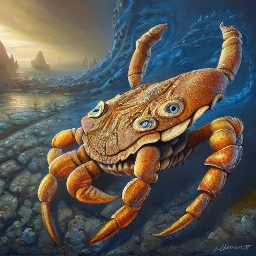 Prompt: elephant - crab creature, oil painting by justin gerard, deviantart