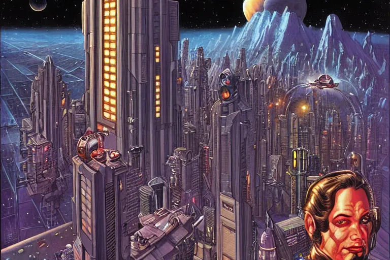 Image similar to a scifi illustration, Night City on Coruscant by joe jusko