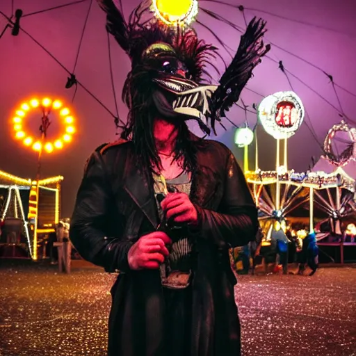 Prompt: The Crow enjoying a night at the carnival