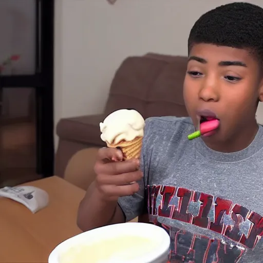 Image similar to YoungBoy never broke again eating ice cream 4K quality super realistic