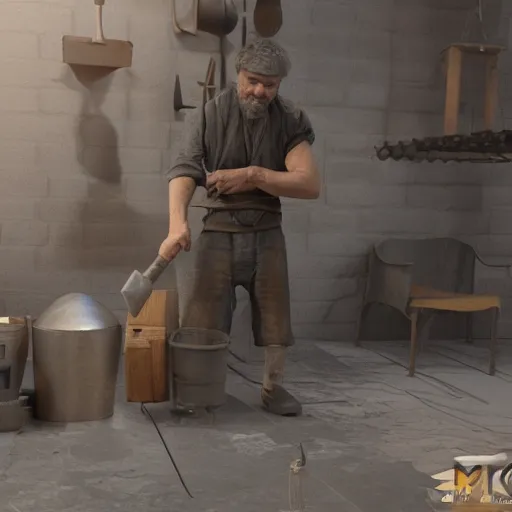 Image similar to Blacksmith creates new element with hammer, arnold render, ultrarealistic, bloom, mythic