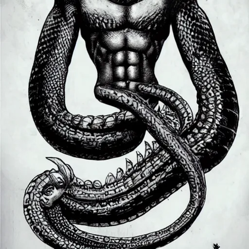 Image similar to a naga, serpent lower torso, kentaro miura art style