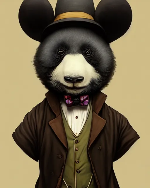 Image similar to anthropomorphic art of a detective panda, victorian inspired clothing by artgerm, victo ngai, ryohei hase, artstation. fractal papersand books. highly detailed digital painting, smooth, global illumination, fantasy art by greg rutkowsky, karl spitzweg