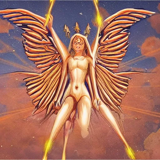Image similar to biblically accurate angel, spinning wheels of fire with 6 wings and eyes everywhere
