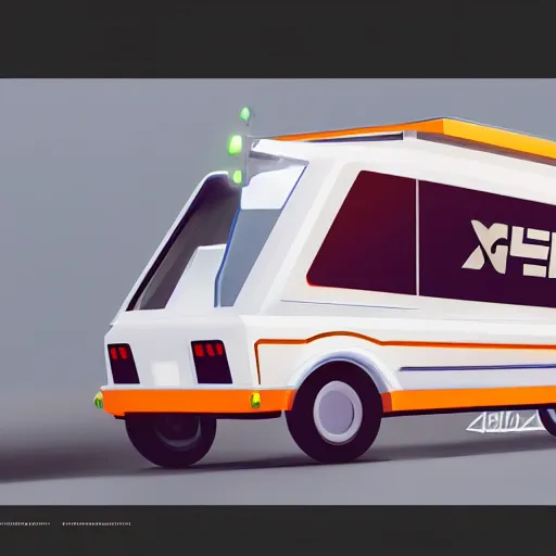 Prompt: retro futuristic fedex delivery truck, artstation, cgsociety concept art