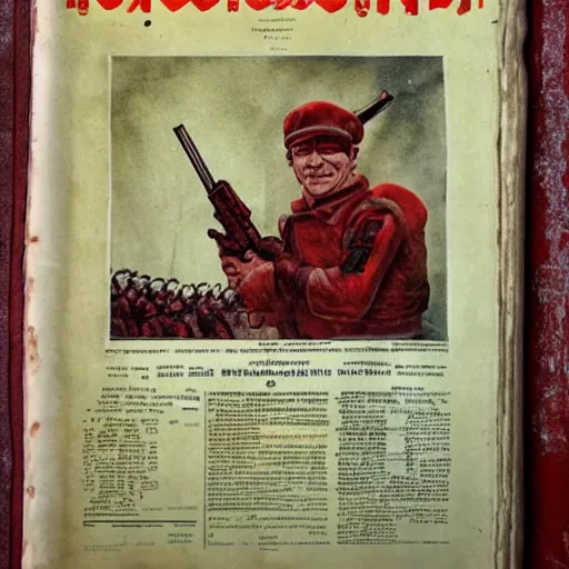 Prompt: soviet newspaper with photo of shrek as soviet sniper of red army, with rifle, ww 2, portrait