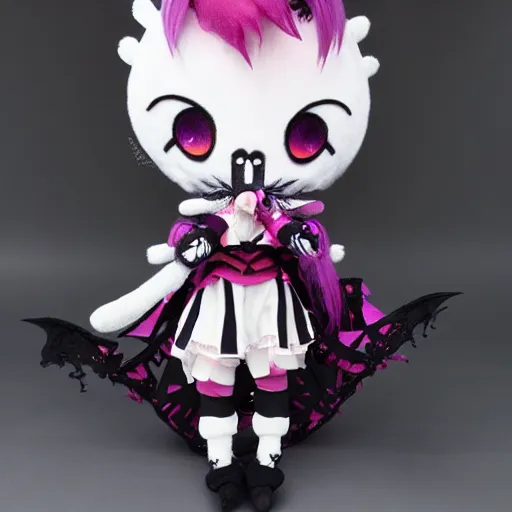 Prompt: cute fumo plush of a magical girl from the depths of hell, crying mascara, gothic maiden of the dark, tattered wings, decay, halloween, cursed, vray
