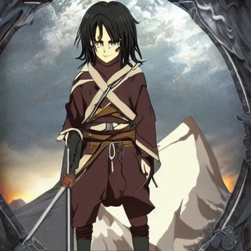 Image similar to aragorn in an anime world, incredibly detailed