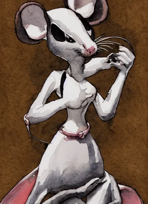 Image similar to a watercolor ink painting of the selfless female anthropomorphic mouse midwife. her wardrobe is complicated in the style of anti - art trending on artstation deviantart pinterest furaffinity hyper detailed photorealistic highlights and shadow hd 8 k post - processing high resolution