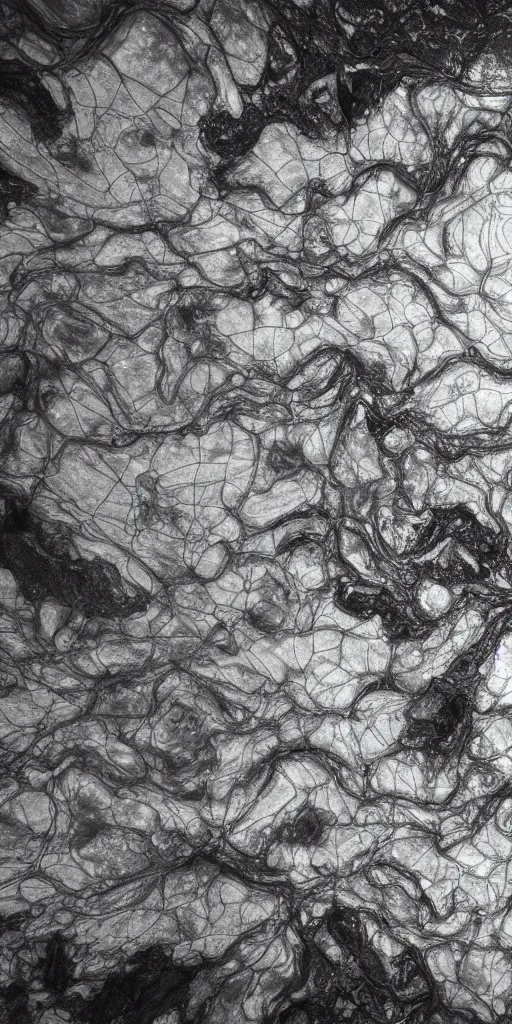 Prompt: a photorealistic render of a altitude map, on a black background, greyscale, made of melted plastic and marble, c 4 d, by zhelong xu ouchh studio and ernst haeckel, wide angle, hyper realistic, plain black background, 8 k, volumetric lightning, octane render