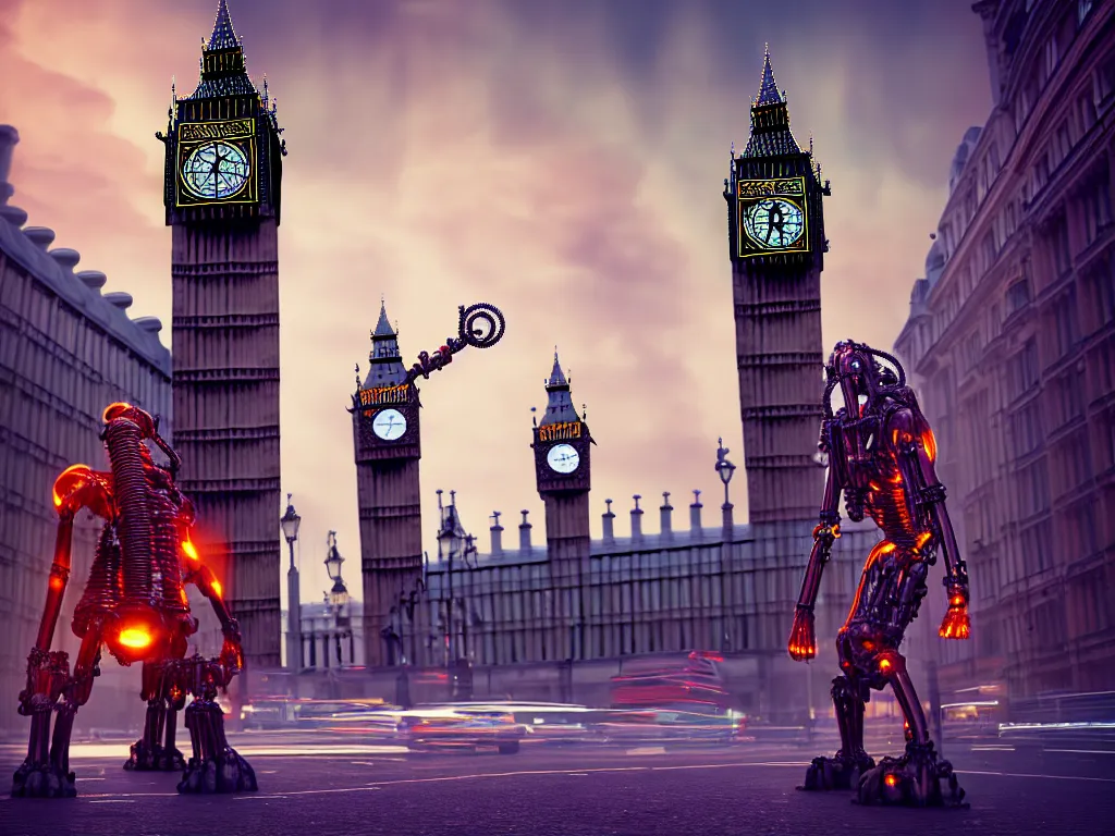 Image similar to a giant ancient beautiful cyborg of the elder gods with pipes and tubes in the city of London, an image of a beautiful cyborg, a beautiful cyborg, a cyborg, London streets with one bigben in the background, colourful, dramatic lighting, spring time, very detailed octane render very realistic beautiful