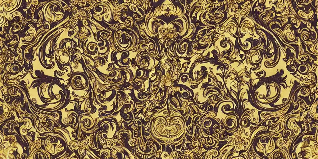 prompthunt: inrticate versace baroque wallpaper:: intricate:: combined with  rococo versace prints :: Decorative rococo Borders :: hyper-realistic shiny  polished metallic look :: rainbow ink dropping in water::7 :: 3D, tarot  card, rococo