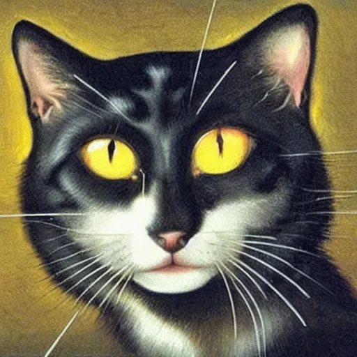 Prompt: a cat that shoots laser beams from the eyes, painted by caravaggio