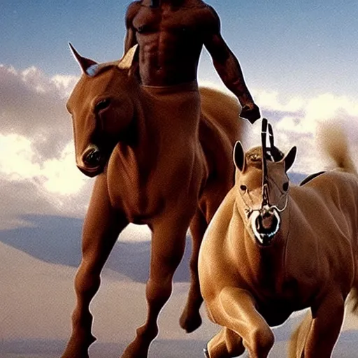 Image similar to moviestill of kanye as a centaur in sinbad movie