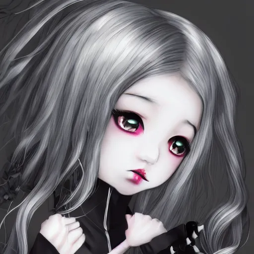 Image similar to kawaii expressionless gothiclolita syle anime girl with long silver hair by naka tsukashi