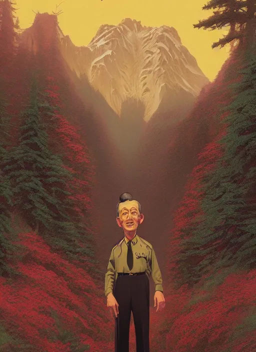 Prompt: Twin Peaks poster artwork by Michael Whelan and Tomer Hanuka, Karol Bak, Rendering of Walt Disney, from scene from Twin Peaks, clean, full of details, by Makoto Shinkai and thomas kinkade, Matte painting, trending on artstation and unreal engine