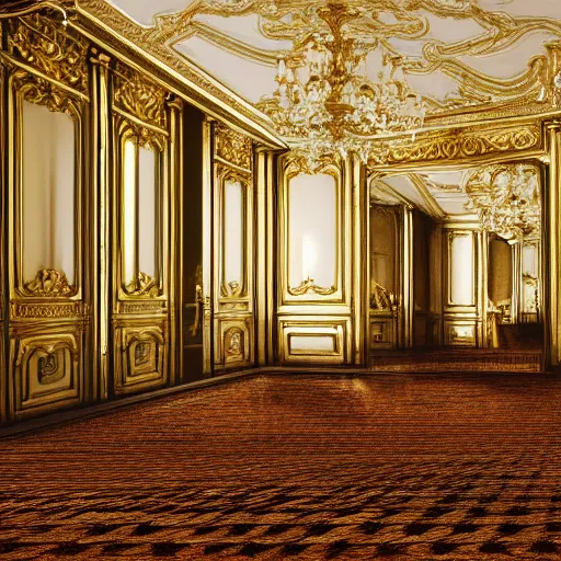 Image similar to parisian interior, dark walls, gold accents, interior design, thick carpet, hyperrealistic, hyperdetailed, super detailed, uhd, uhd, 8 k, high resolution,