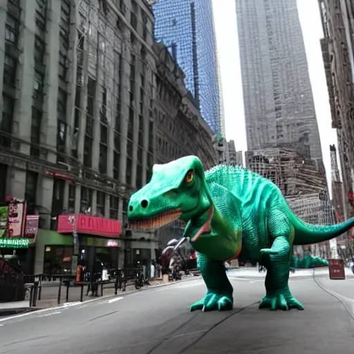 Image similar to a dinosaur in new york city