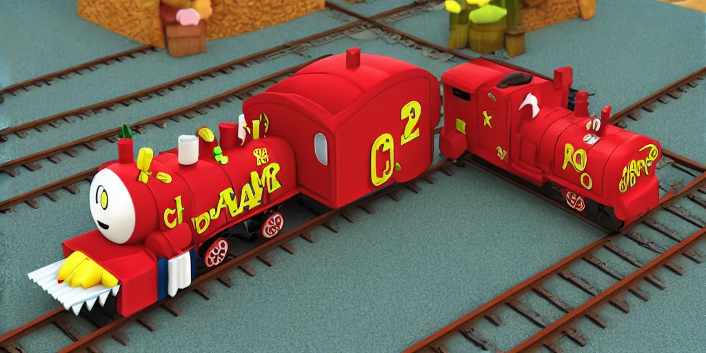 Image similar to dream new original cartoon train 3 d model choo choo tank engine children's character ham boy meme