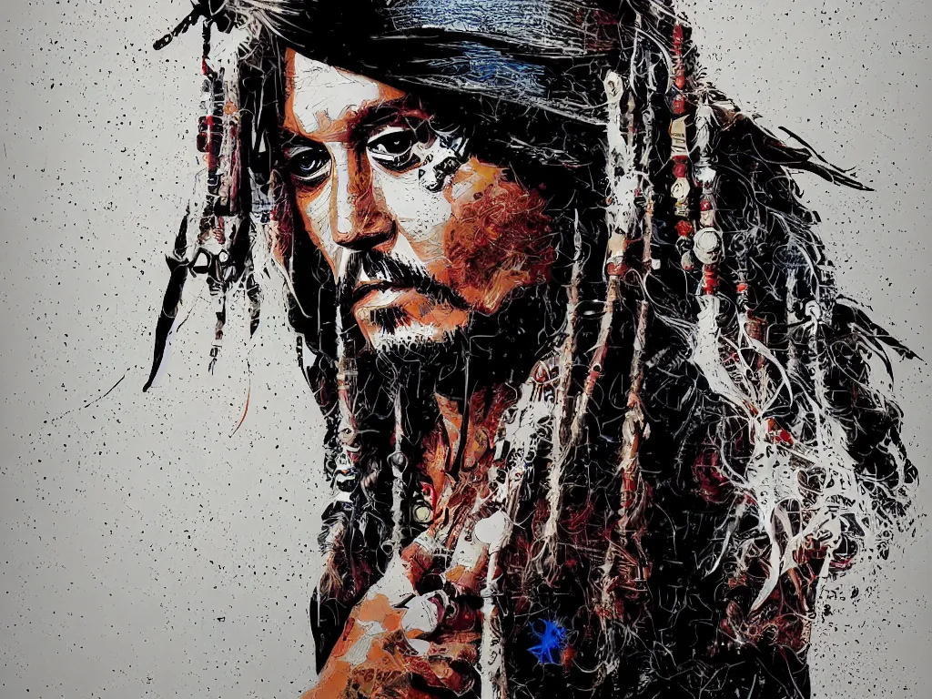 Prompt: Portrait of Johnny Depp as Captain Jack Sparrow by Derek Gores, Trending on ArtStation