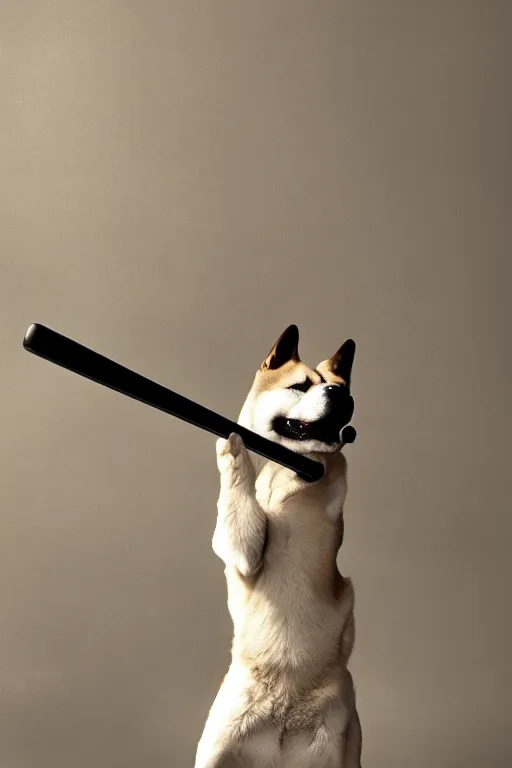 Image similar to 📷 shiba _ inu wielding baseball _ bat, canine photography, dramatic shot, very detailed, 4 k ✨