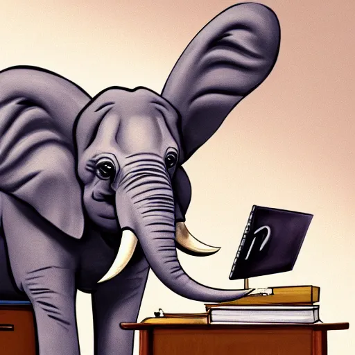 Prompt: an elephant as a secretary in 50's office, digital painting, artstation