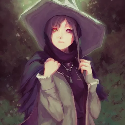 Image similar to portrait of a witch fire with hoodie by Krenz Cushart and wlop