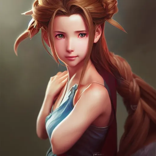 Prompt: portrait of aerith from final fantasy by Stanley Artgerm Lau, WLOP, Rossdraws, James Jean, Andrei Riabovitchev, Marc Simonetti, and Sakimichan, trending on artstation