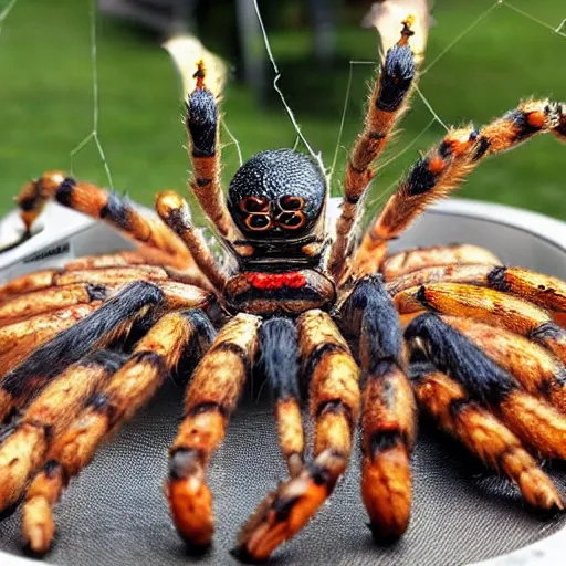 Prompt: giant spider attending a barbeque