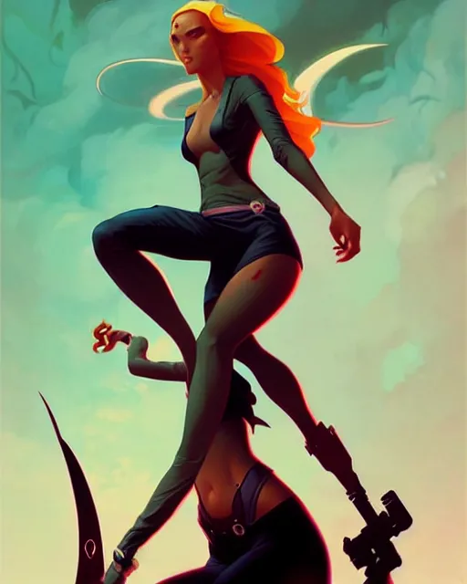 Image similar to peter mohrbacher, phil noto comicbook cover art, jessica alba as riptide