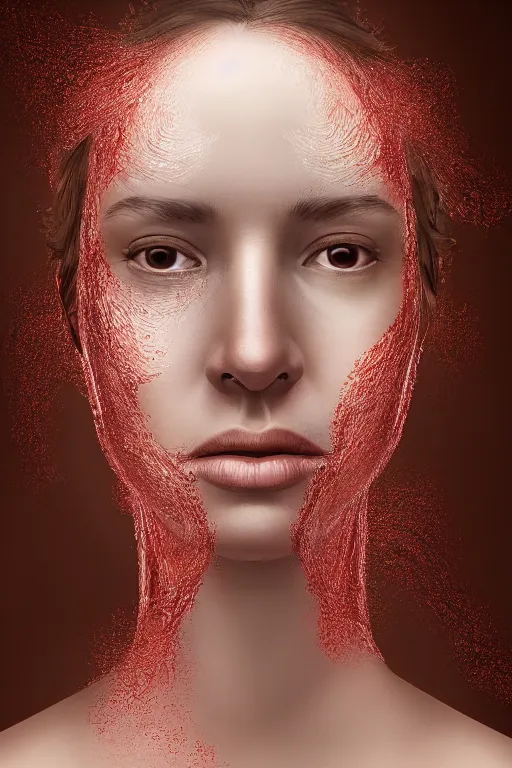 Image similar to portrait of a beautiful woman with reaction diffusion skin. high detail, by jarold Sng