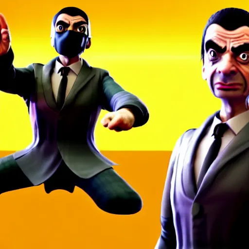 Image similar to mr. bean as a mortal kombat 1 1 fighter. fatality, brutality, finish him, unreal engine 5