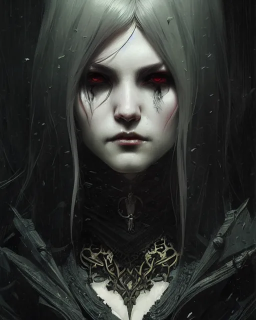 Image similar to dark vampire, character portrait, concept art, intricate details, highly detailed by greg rutkowski, ilya kuvshinov and gustave dore, wenjun lin,