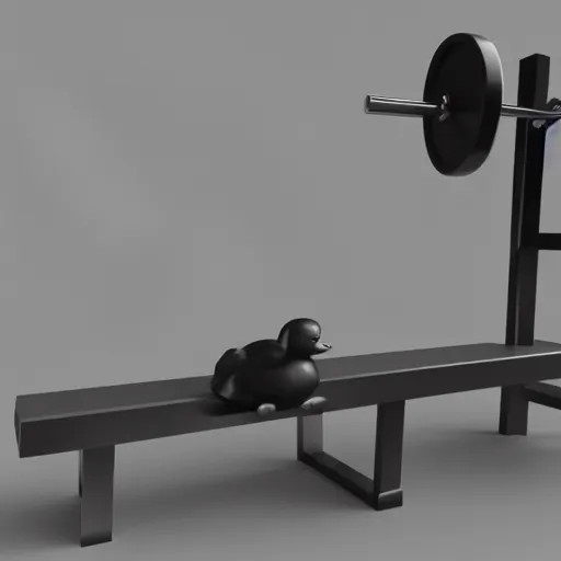 Prompt: 3d render of a rubber duck using a bench press