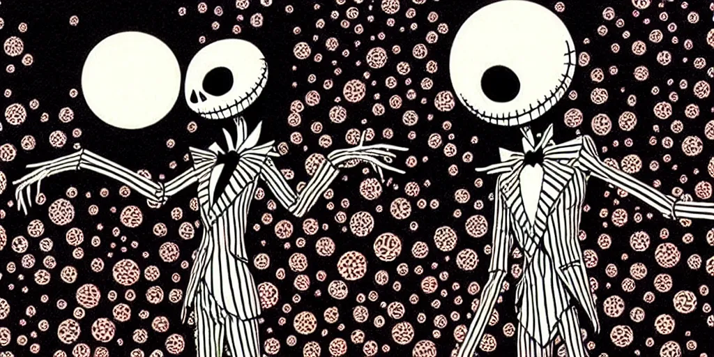 Image similar to nightmare before christmas movie still frame by yuko shimizu by murakami by tim burton