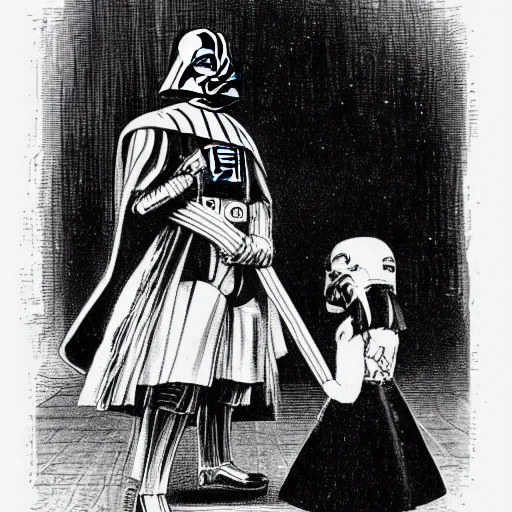 Prompt: darth vader as a victorian maid
