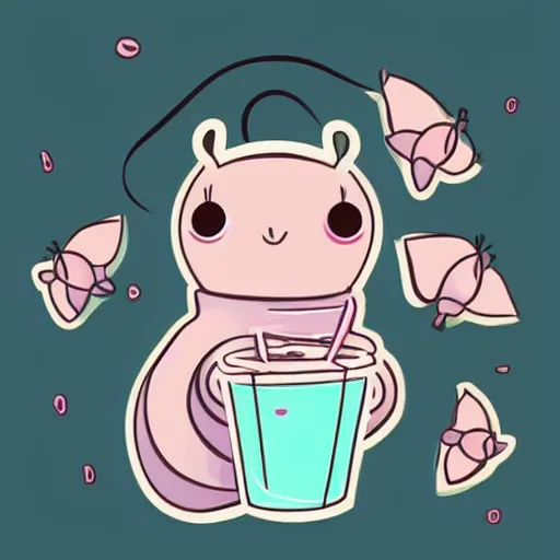 Image similar to Cute moth wearing a hoodie and drinking boba tea, pastel colors, lighthearted, adorable, digital art