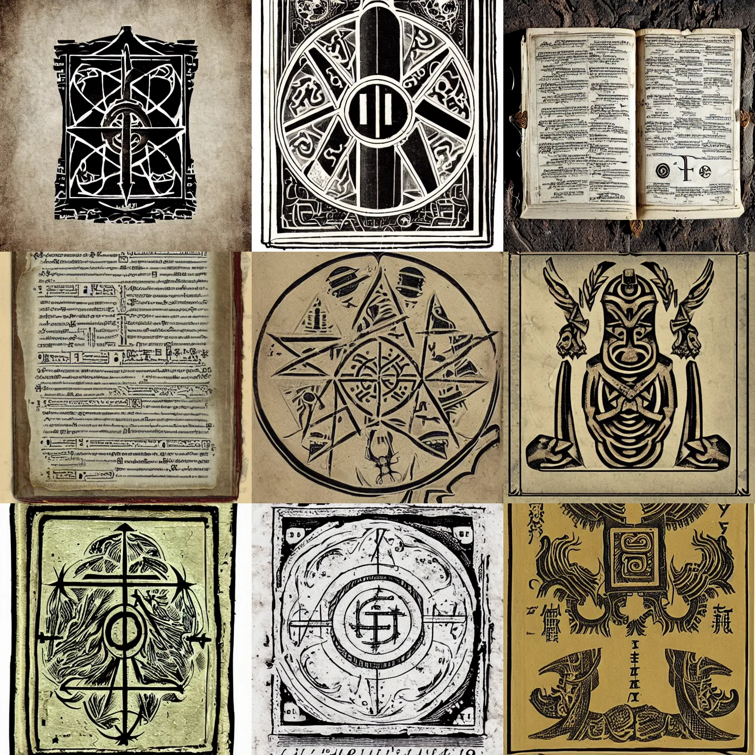 Prompt: ancient logographic forbidden grimoire