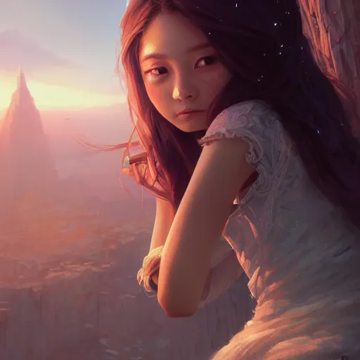 Image similar to highly detailed portrait of tzuyu from twice, stephen bliss, unreal engine, fantasy art by greg rutkowski, loish, rhads, ferdinand knab, makoto shinkai and lois van baarle, ilya kuvshinov, rossdraws, tom bagshaw, global illumination, radiant light, detailed and intricate environment