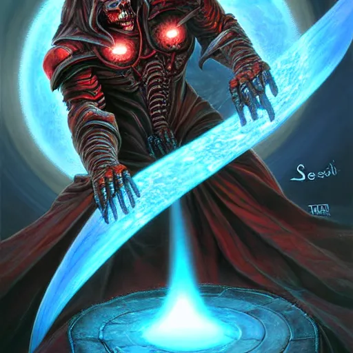 Image similar to a necromancer pulsing with necrotic energy, art by tomek setowski,