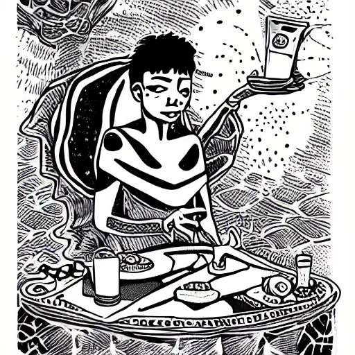 Image similar to an alien drinking horchata, detailed, tarot card