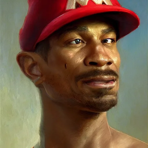 Image similar to carl johnson as super mario, highly detailed painting by gaston bussiere, craig mullins, j. c. leyendecker, 8 k