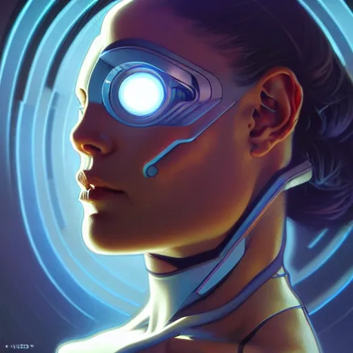 Image similar to cyborg, female, science fiction, portrait, highly detailed, digital painting, beautiful eyes, symmetry, concept art, sharp focus, illustration, art by artgerm and greg rutkowski and magali villeneuve and ilya kuvshinov! : : alphonse mucha : : - 0. 2