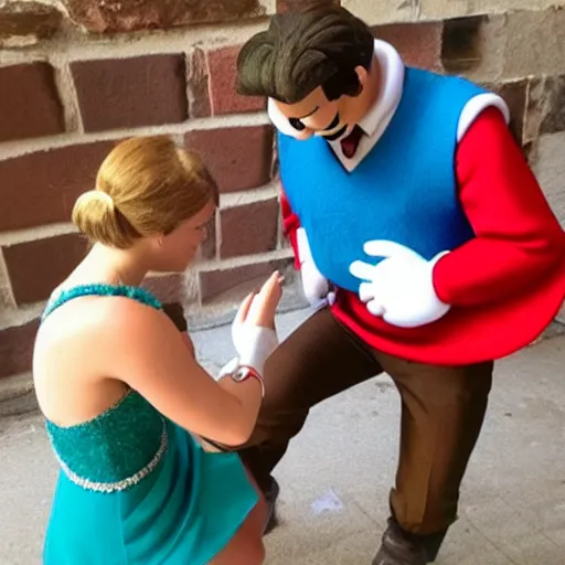 Image similar to Super Mario proposing to Super Mario