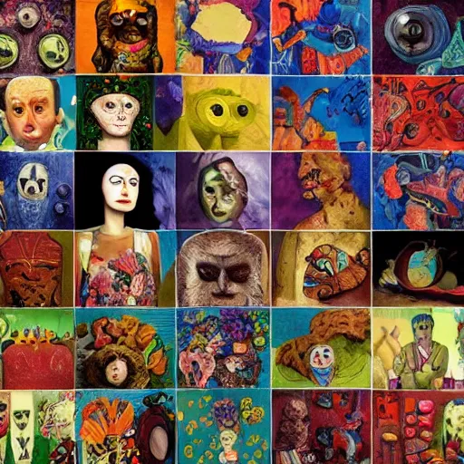Prompt: a collage of 100 different surreal charachter portraits influenced by Patricio Clarey and Heidi Taillefer rendered in marvel style. The seeds for each individual image are: [14964977, 22942767, 16380431, 1348488063, 6440415, 33976199, 7100927, 1519639]